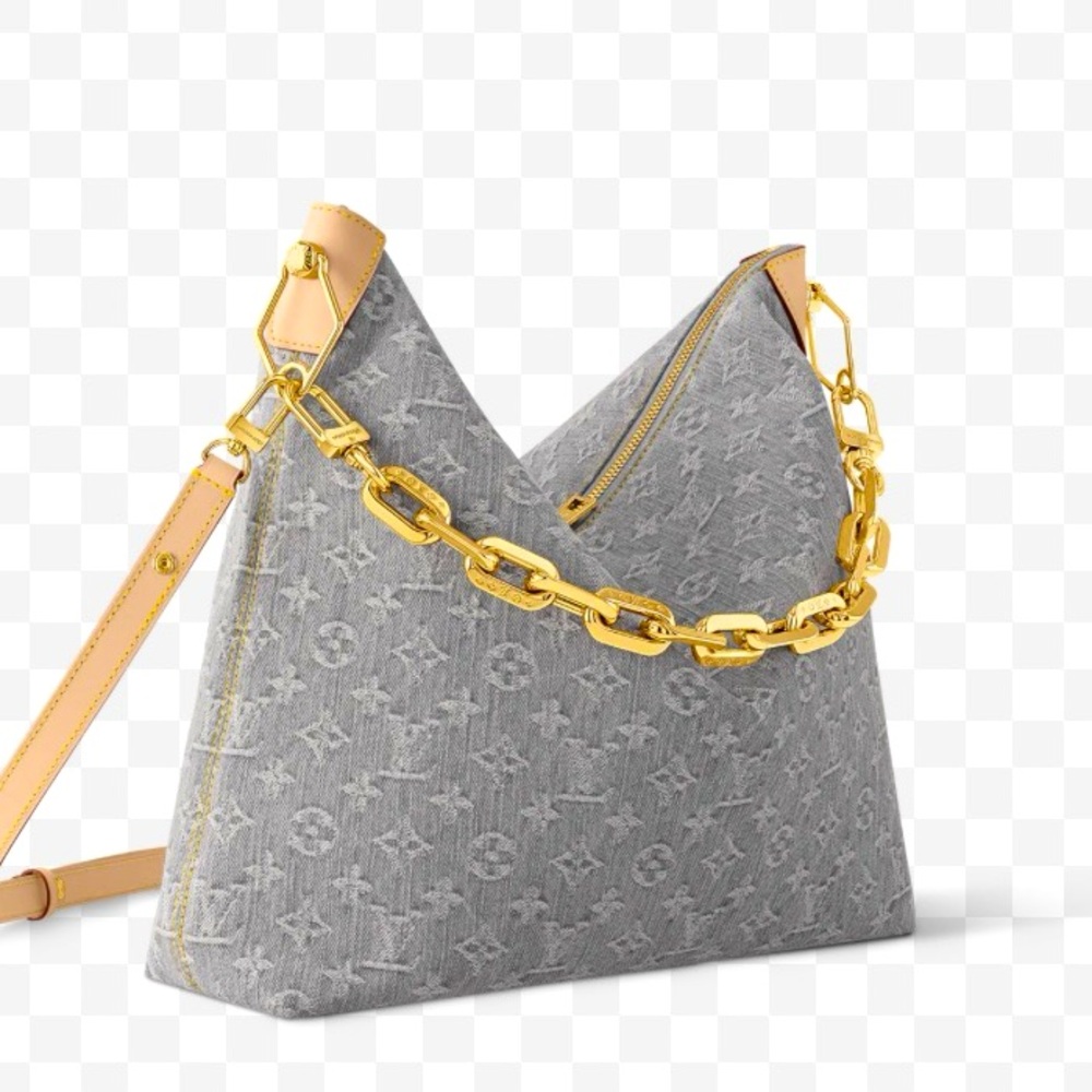 Gray Denim Coussin hobo Shoulder Bag w/ 2 handles